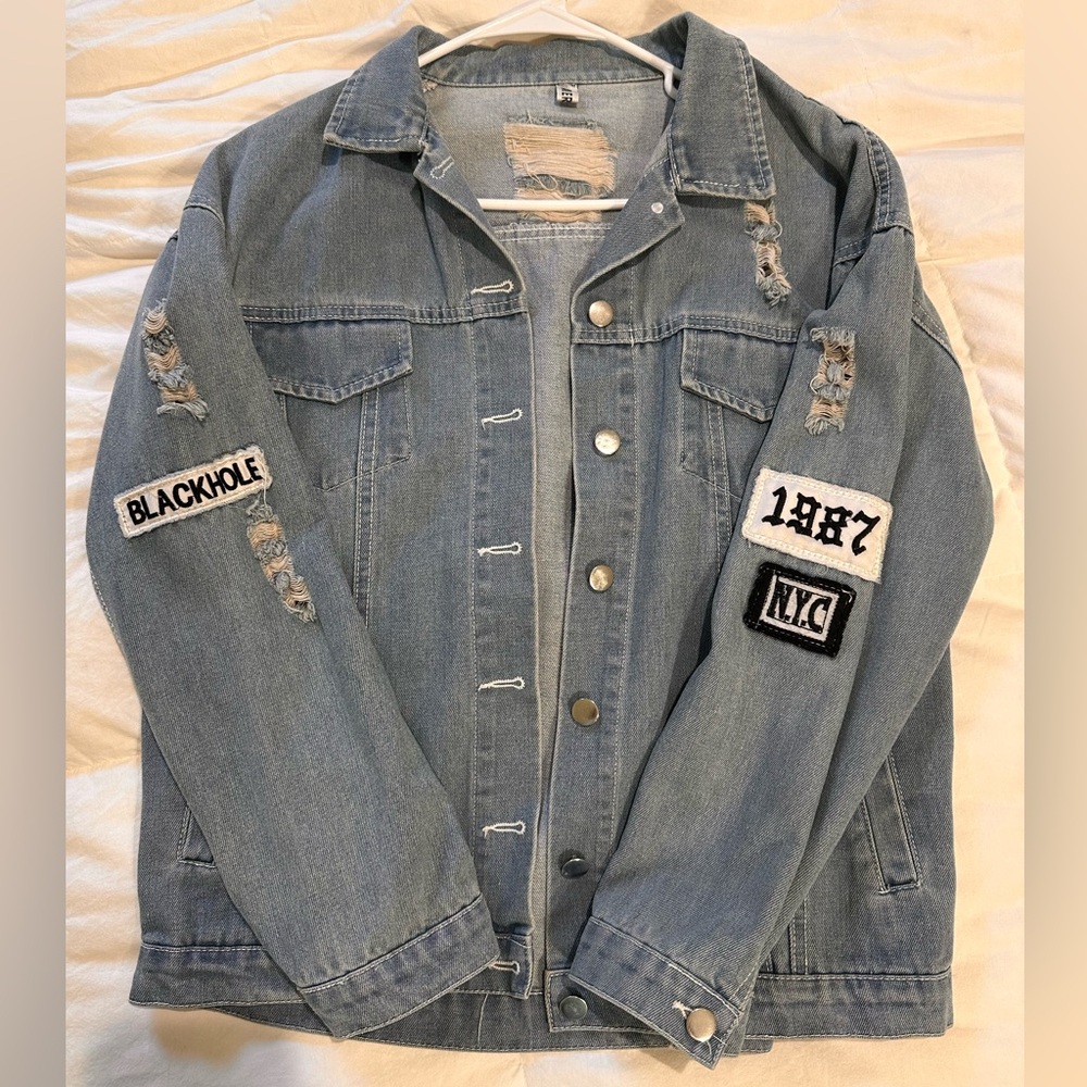 Distressed and Patched Jean Jacket
